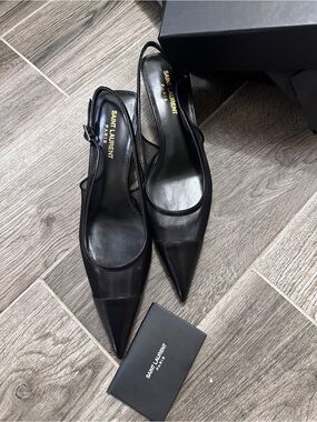 Saint Laurent Black Pointed Slingback Flats